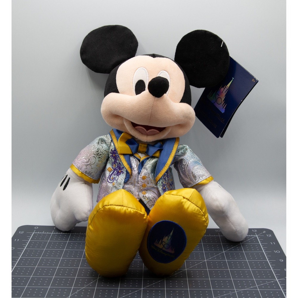 Disney World 50th Anniversary Mickey Mouse Plush‎ EARidescent Outfit 14 Inch NWT